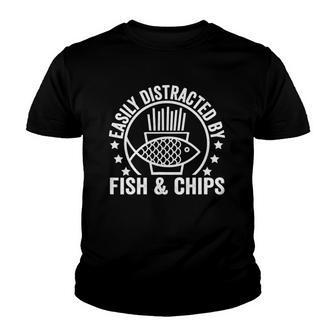 Easily Distracted By Fish And Chips British Food Lover Youth T-shirt | Mazezy