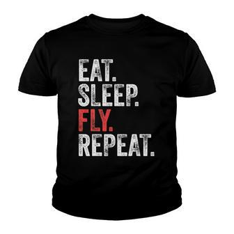 Eat Sleep Fly Repeat Aviation Pilot Funny Vintage Distressed Youth T-shirt | Mazezy