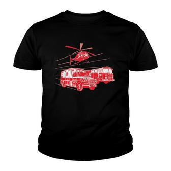 Ems Fire Rescue Truck Helicopter Cute Unique Gift Youth T-shirt | Mazezy