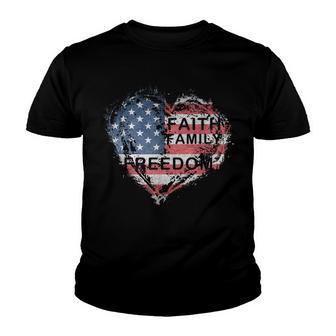 Faith Family Freedom Independence Day Heart Youth T-shirt - Thegiftio UK