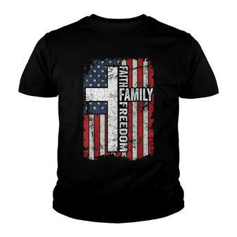 Faith Family Freedom Patriotic Christian Usa Flag Cross Youth T-shirt - Thegiftio UK