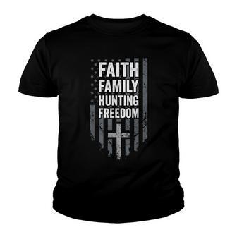 Faith Family Hunting Freedom Funny Hunter Deer Usa Flag Youth T-shirt - Thegiftio UK