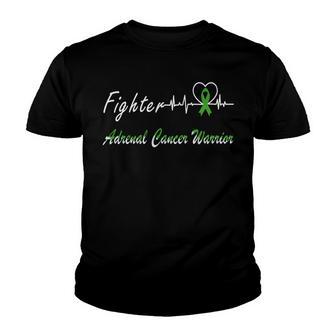 Fighter Adrenal Cancer Warrior Heartbeat Green Ribbon Adrenal Cancer Adrenal Cancer Awareness Youth T-shirt | Favorety AU