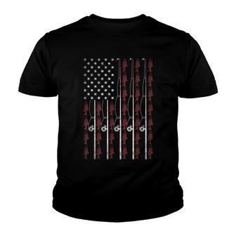 Fishing Rod American Flag Patriotic Fisherman Youth T-shirt - Thegiftio UK