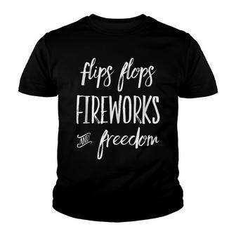 Fourth Of July Flip Flops Fireworks Freedom Youth T-shirt - Thegiftio UK