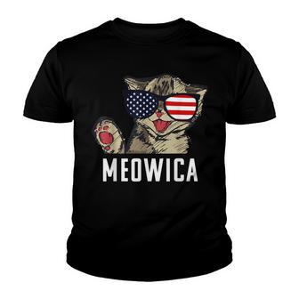 Fourth Of July Meowica Funny Cat American Independence Day Youth T-shirt - Thegiftio UK