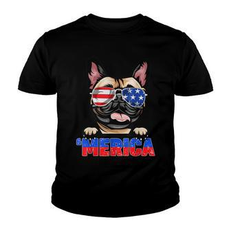 French Bulldog Frenchie Merica Wear Sunglasses 4Th Of July Youth T-shirt - Seseable