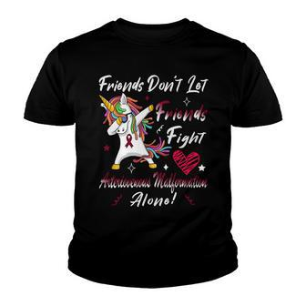 Friends Dont Let Friends Fight Arteriovenous Malformation Alone Unicorn Burgundy Ribbon Arteriovenous Malformation Support Arteriovenous Malformation Awareness Youth T-shirt - Monsterry