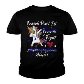 Friends Dont Let Friends Fight Arthrogryposis Alone Unicorn Blue Ribbon Arthrogryposis Arthrogryposis Awareness Youth T-shirt - Monsterry UK