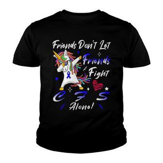 Friends Dont Let Friends Fight Chronic Fatigue Syndrome Cfs Alone Unicorn Blue Ribbon Chronic Fatigue Syndrome Support Cfs Awareness Youth T-shirt - Monsterry