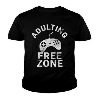 Funny Adulting Free Zone Video Game Retro Vacation Novelty Youth T-shirt - Thegiftio UK