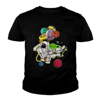 Funny Astronaut Space Travel Planets Skateboarding Science Youth T-shirt | Mazezy