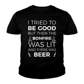 Funny Camping Apparel Gift With Saying Bonfire & Beer Lover Youth T-shirt - Thegiftio UK