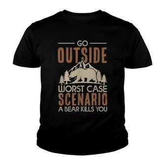 Funny Camping Graphic Worst Scenario Bear Youth T-shirt - Thegiftio UK