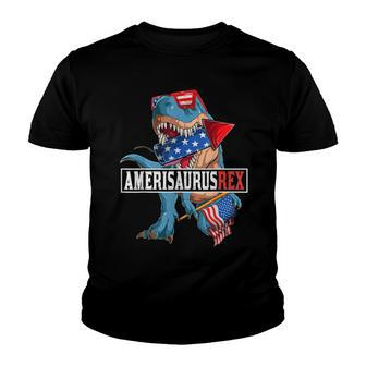 Funny Dinosaur Amerisaurus T-Rex Men Boys Fourth 4Th Of July Youth T-shirt - Seseable