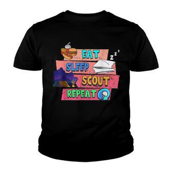 Funny Eat Sleep Scout Repeat Adventure Bonfire Campfire Youth T-shirt - Thegiftio UK
