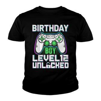 Gamer 12Th Birthday Boy Level Unlocked 12 Years Old Birthday Youth T-shirt - Seseable