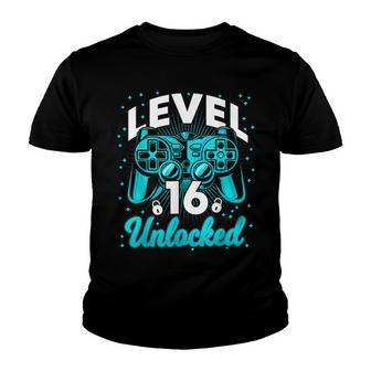 Gamer 16 Years Old 16Th Birthday Gift Level 16 Unlocked Youth T-shirt - Seseable