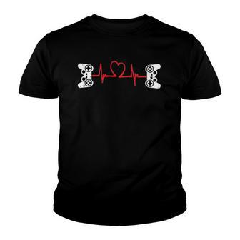 Gamer Heartbeat Valentines Day Cool Video Game Gaming Gift Youth T-shirt | Mazezy