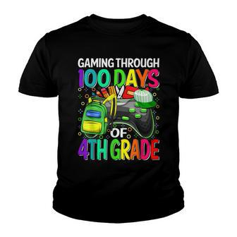Gaming Through 100 Days Of 4Th Grade Video Game Boys Youth T-shirt - Seseable