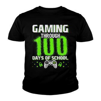 Gaming Through 100 Days Of School Video Game Boys Gamer Gift Youth T-shirt - Thegiftio UK