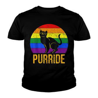 Gay Pride Cat Purride Lgbt Awareness Rainbow Retro Style V2 Youth T-shirt - Thegiftio UK
