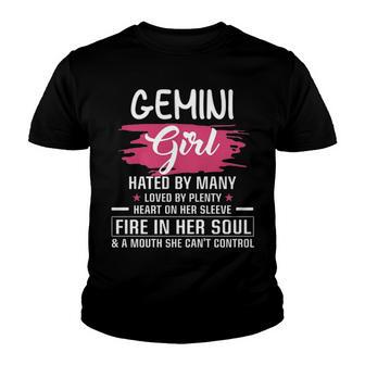 Gemini Girl Birthday Gemini Girl Hated By Many Loved By Plenty Heart On Her Sleeve Youth T-shirt - Seseable