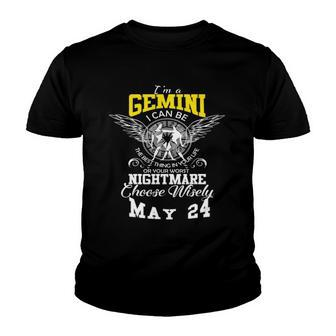Gemini Zodiac Sign May 24 Horoscope Astrology Design Youth T-shirt | Mazezy