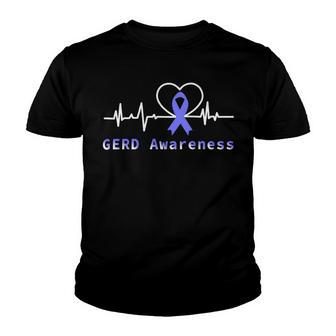 Gerd Awareness Heartbeat Periwinkle Blue Ribbon Gastroesophageal Reflux Disease Gerd Awareness Youth T-shirt | Favorety AU