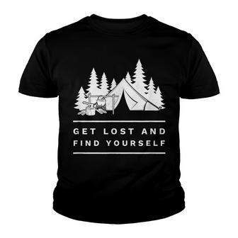 Get Lost And Find Yourself Distressed Camping Youth T-shirt - Thegiftio UK