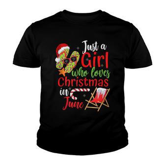 Girl Who Loves Christmas In June Gift Santa Claus Hat Youth T-shirt - Thegiftio UK