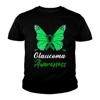 Glaucoma Awareness Butterfly Green Ribbon Glaucoma Glaucoma Awareness Youth T-shirt - Monsterry