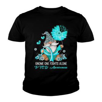 Gnome One Fights Alone Ribbon Ptsd Awareness Youth T-shirt - Thegiftio UK
