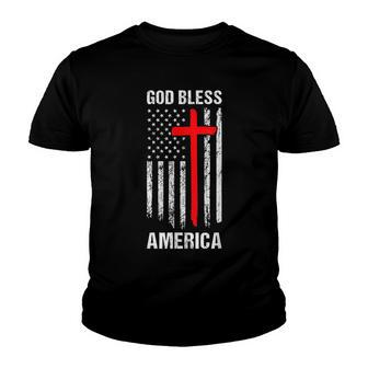 God Bless America Fourth Of July Christian Patriot Usa Flag V2 Youth T-shirt - Thegiftio UK