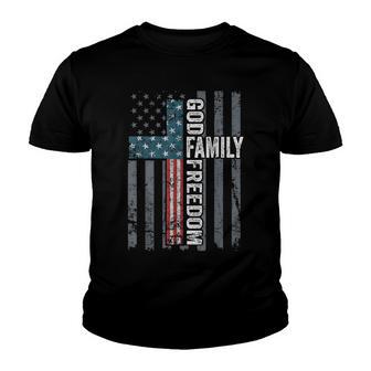 God Family Freedom Christian Faith Usa Flag Cross Youth T-shirt - Thegiftio UK