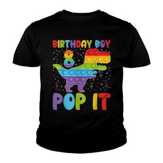 Happy 8Th Pop It Birthday Boy Dinosaur 8 Years Old Bday Youth T-shirt - Seseable