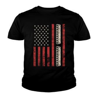 Harmonica Vintage American Flag Patriotic Harmonica Player Youth T-shirt - Thegiftio UK