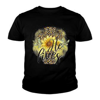 He Lives Sunflowers Faith Jesus Cross Christian Easter Day V2 Youth T-shirt - Thegiftio UK