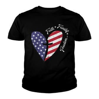Heart Cross Faith Fourth 4Th Of July Patriotic Christians Youth T-shirt - Seseable