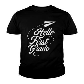Hello First Grade Pupil School Back Welcome Youth T-shirt | Mazezy