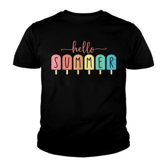 Hello Summer Vacation Ice Cream Popsicle Ice Lolly Gift Youth T-shirt - Thegiftio UK