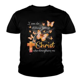 I Can Do All Things Through Christ Butterfly Cross Christian Youth T-shirt - Thegiftio UK