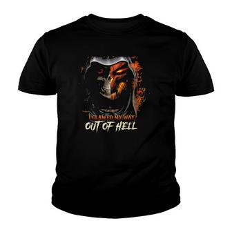 I Didnt From Heaven I Clawed My Way Out Of Hell Flaming Skull Youth T-shirt - Thegiftio UK