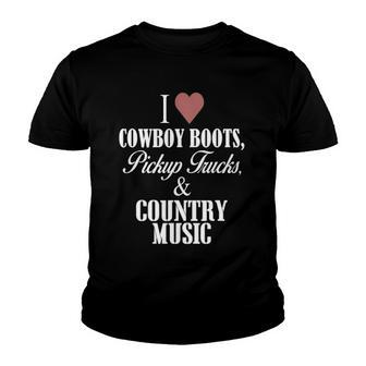 I Heart Cowboy Boots Pickup Trucks And Country Music Youth T-shirt | Mazezy
