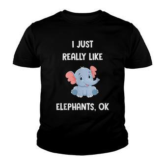 I Just Really Like Elephants Girls Cool Fun Elephant Youth T-shirt - Thegiftio UK