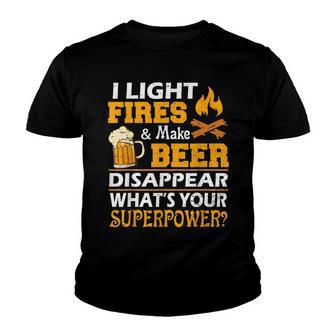 I Light Fires And Make Beer Disappear Funny Camping V2 Youth T-shirt - Thegiftio UK