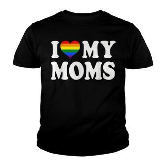 I Love My Moms Rainbow Heart Gay Pride Lgbt Flag Pride Youth T-shirt - Thegiftio UK