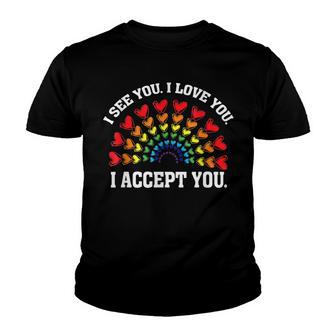 I See I Love You I Accept You Pride Month Rainbow Heart Flag Youth T-shirt - Thegiftio UK
