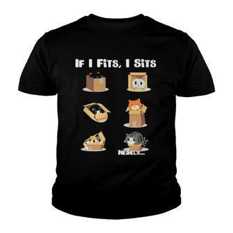 If I Fits I Sits Funny Cat Novelty Youth T-shirt - Thegiftio UK