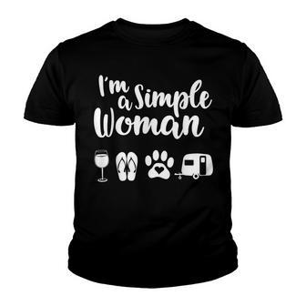 Im A Simple Woman Love Wine Flip Flop Dog Camping Youth T-shirt - Thegiftio UK